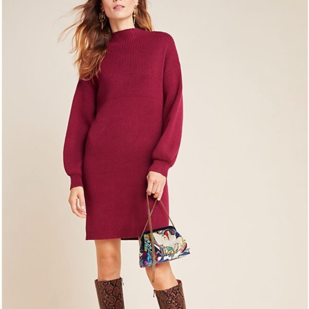😍LINE+DOT Wine Balloon Long Sleeve Dress😍